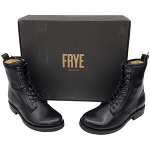 Frye Veronica Combat Boots  Leather Lace Up Heeled Black Women's 5.5